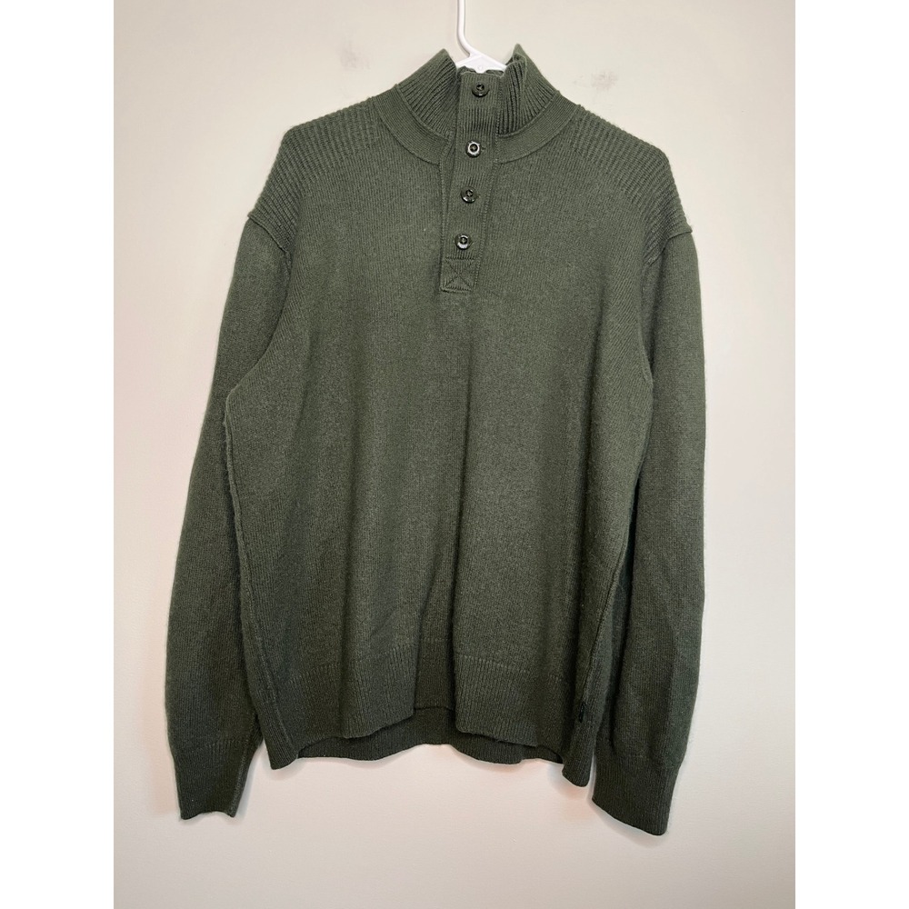 Orvis Army Olive Green Wool Cashmere Gorpcore Minimalist Mock Neck Sweater L